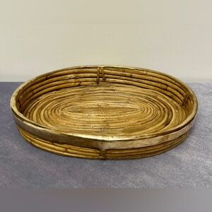 Vintage Brass Mid Century Tray Bamboo Rattan Italy 70s Gabriella Crespi Style